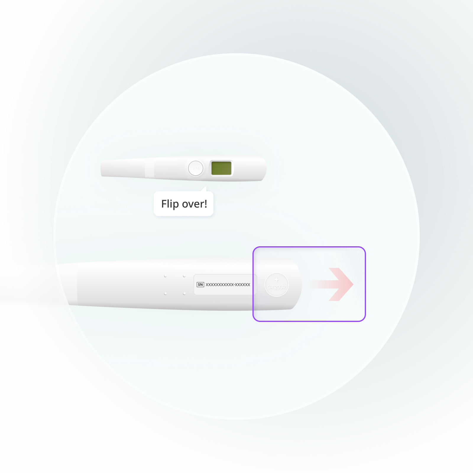 Flip over the device to replace the battery